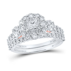 14kt Two-tone Gold Princess Diamond Halo Bridal Wedding Ring Band Set 2 Cttw