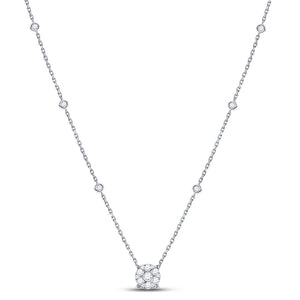 14kt White Gold Womens Round Diamond Fashion Cluster Necklace 5/8 Cttw