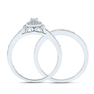 10kt White Gold Round Diamond 2-Stone Bridal Wedding Ring Band Set 1/3 Cttw
