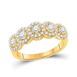 14kt Yellow Gold Womens Round Diamond 5-Stone Anniversary Ring 1 Cttw
