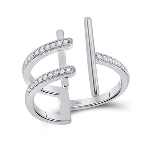 14kt White Gold Womens Round Diamond Bisected Linear Fashion Ring 1/5 Cttw