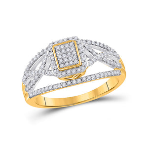 10kt Yellow Gold Womens Round Diamond Cluster Ring 1/3 Cttw
