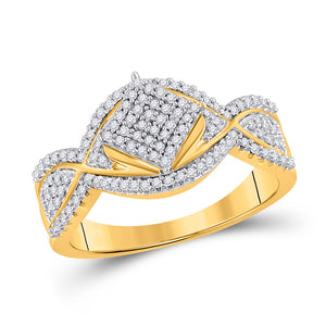 10kt Yellow Gold Womens Round Diamond Offset Square Ring 1/3 Cttw