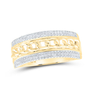 10kt Yellow Gold Mens Round Diamond Cuban Link Band Ring 1/3 Cttw