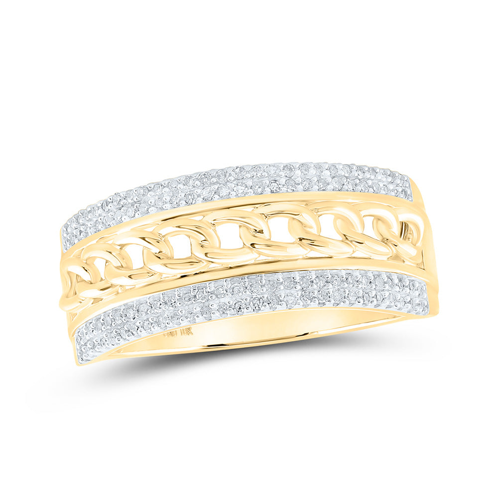 10kt Yellow Gold Mens Round Diamond Cuban Link Band Ring 1/3 Cttw