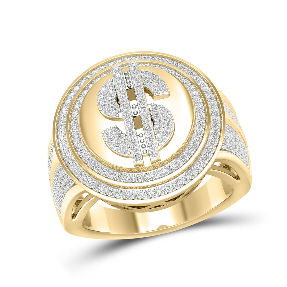 10kt Yellow Gold Mens Round Diamond Fashion Ring 3/4 Cttw