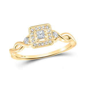 14kt Yellow Gold Womens Princess Diamond Square Promise Ring 1/5 Cttw