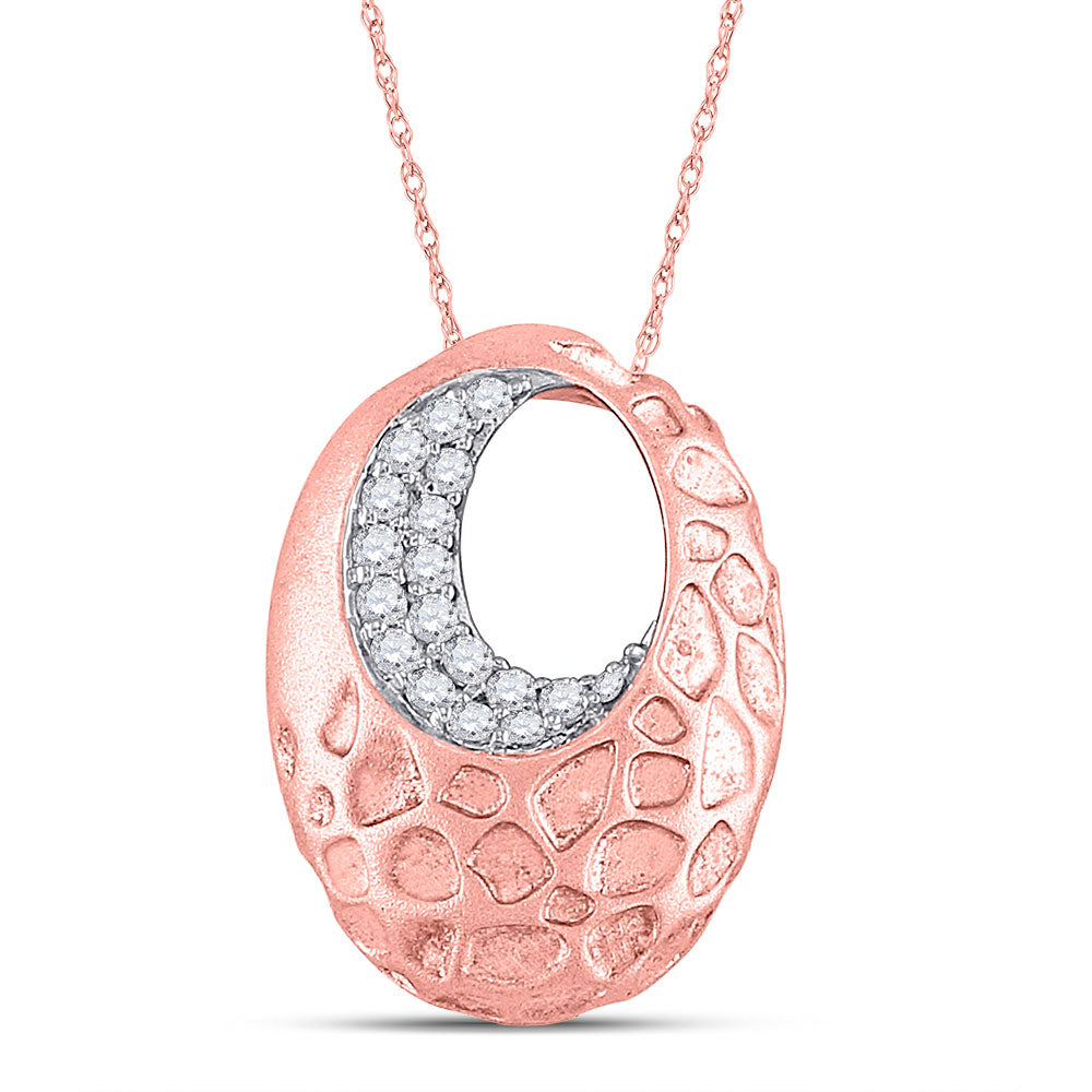 14kt Rose Gold Womens Round Diamond Pitted Oval Pendant 1/6 Cttw