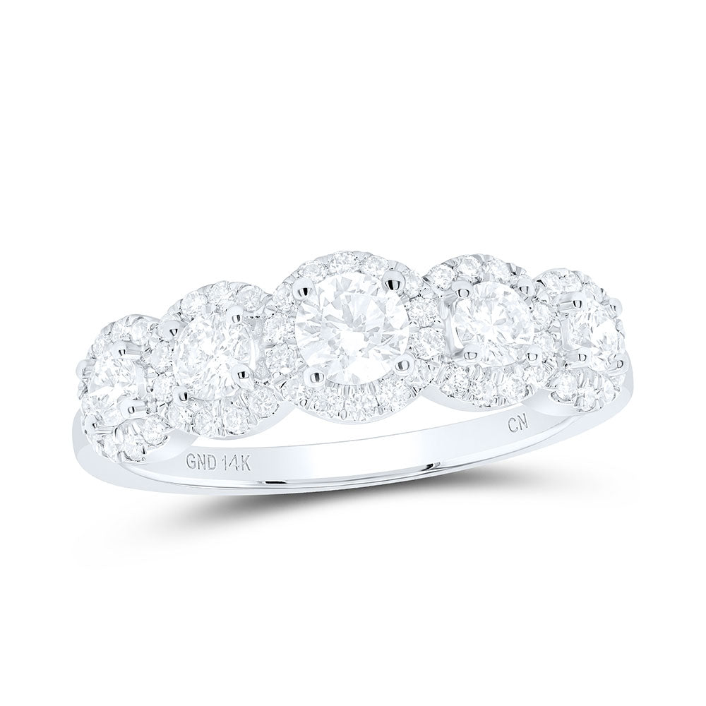14kt White Gold Round Diamond 5-stone Bridal Wedding Engagement Ring 3/4 Cttw