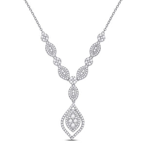 14kt White Gold Womens Round Diamond Luxury Dangle Necklace 2 Cttw