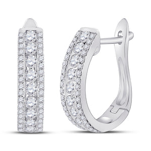 14kt White Gold Womens Round Diamond Hoop Earrings 7/8 Cttw