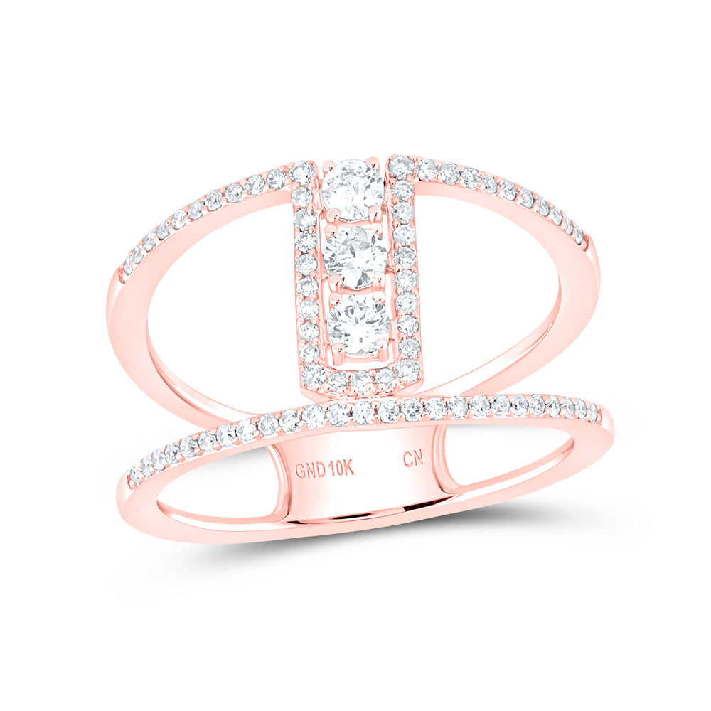 10kt Rose Gold Womens Round Diamond Fashion 3-stone Ring 3/8 Cttw