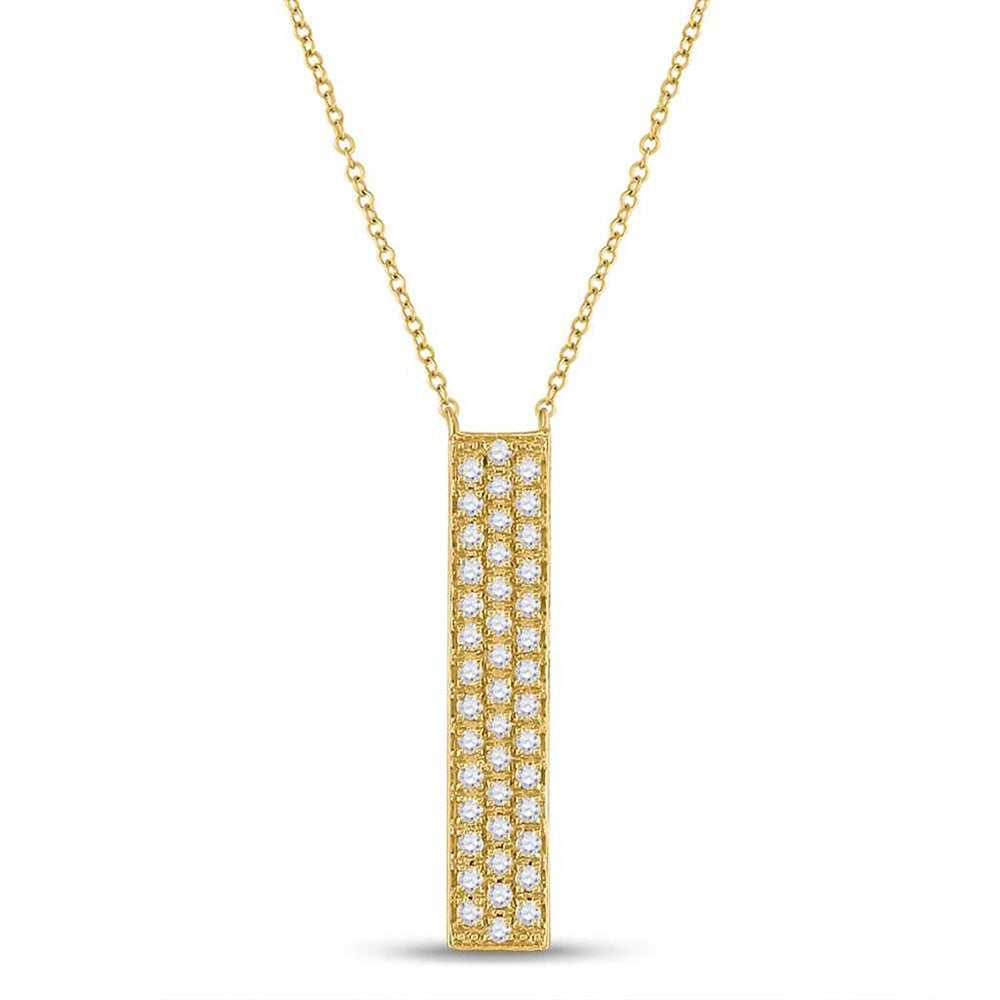 10kt Yellow Gold Womens Round Diamond Vertical Bar Necklace 1/4 Cttw