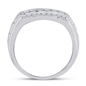 14kt White Gold Mens Round Diamond Wedding Band Ring 1 Cttw
