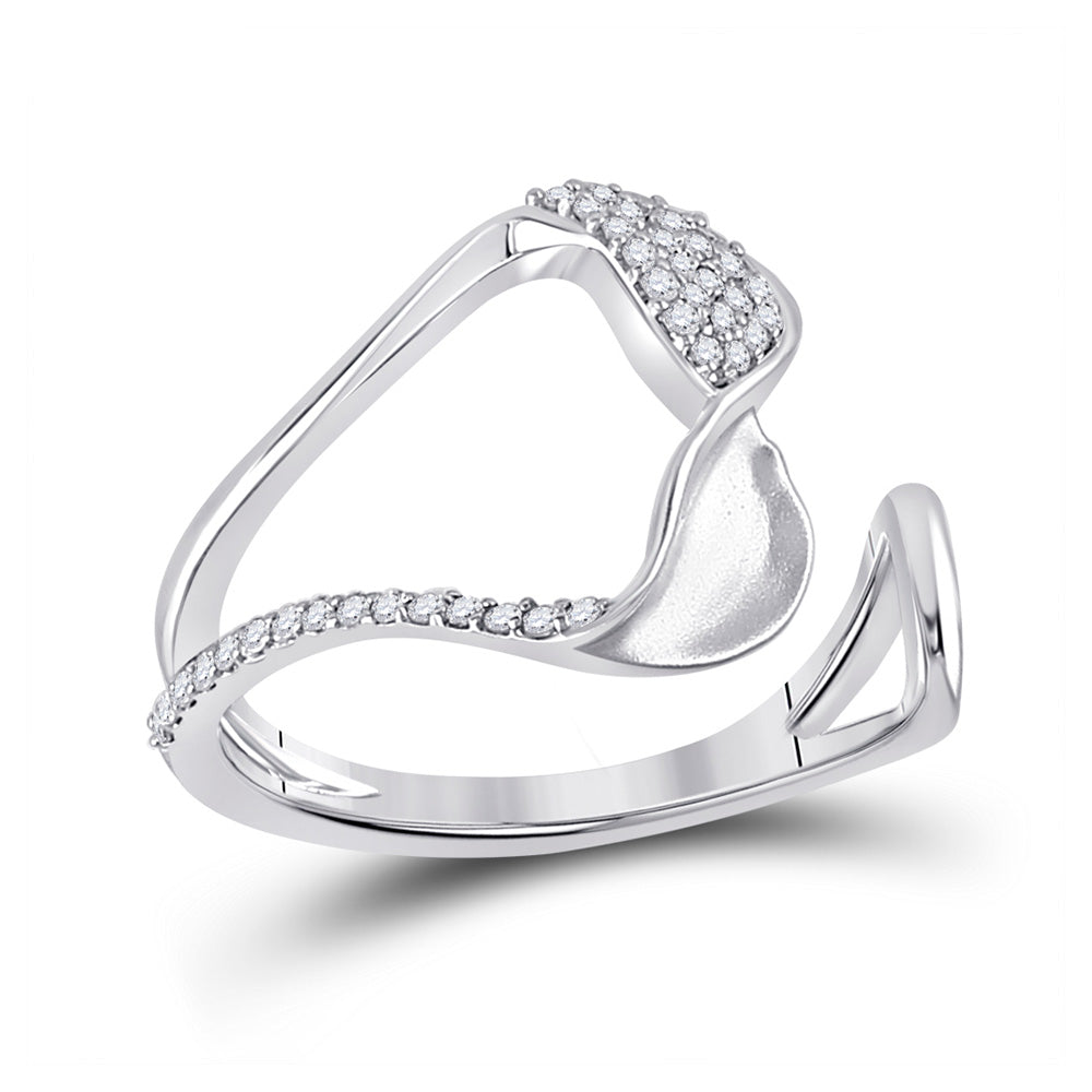14kt White Gold Womens Round Diamond Abstract Fashion Ring 1/5 Cttw