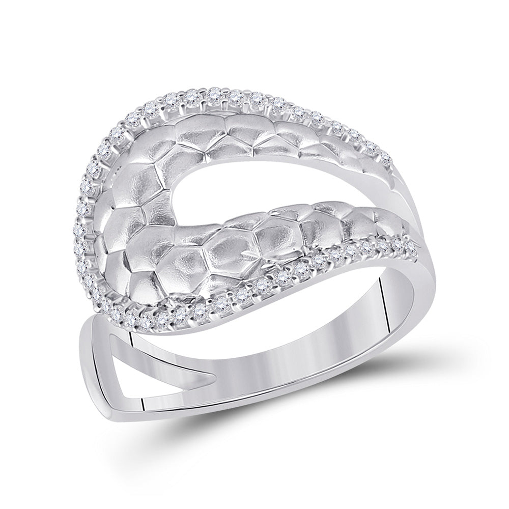 14kt White Gold Womens Round Diamond Modern Scale Fashion Ring 1/4 Cttw
