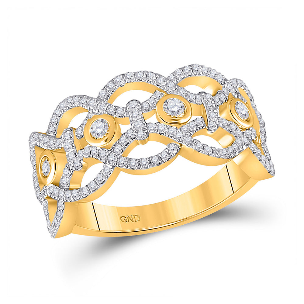 14kt Yellow Gold Womens Round Diamond Woven Fashion Ring 5/8 Cttw