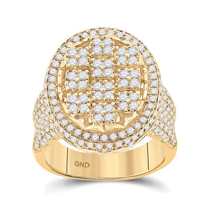 10kt Yellow Gold Mens Round Diamond Oval Statement Cluster Ring 2-3/4 Cttw
