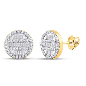 10kt Yellow Gold Mens Baguette Diamond Circle Cluster Earrings 1/3 Cttw