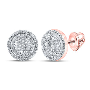 10kt Rose Gold Mens Baguette Diamond Circle Cluster Earrings 1/2 Cttw