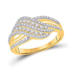 10kt Yellow Gold Womens Round Diamond Crossover Fashion Ring 1/2 Cttw