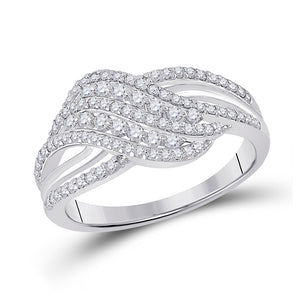 10kt White Gold Womens Round Diamond Crossover Fashion Ring 1/2 Cttw