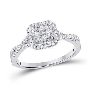 10kt White Gold Womens Round Diamond Square Cluster Ring 1/2 Cttw