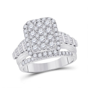 14kt White Gold Womens Round Diamond Rectangle Cluster Ring 1-3/4 Cttw