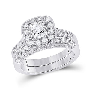 14kt White Gold Princess Diamond Bridal Wedding Ring Band Set 1-5/8 Cttw
