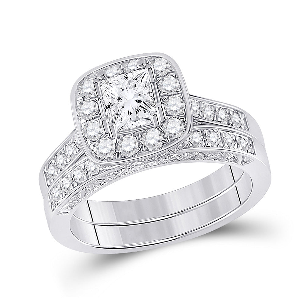 14kt White Gold Princess Diamond Bridal Wedding Ring Band Set 1-5/8 Cttw