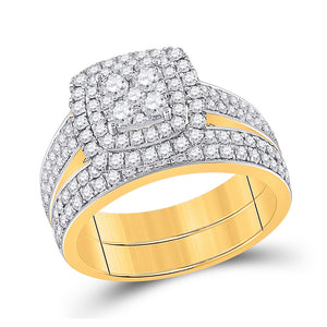 14kt Yellow Gold Round Diamond Square Bridal Wedding Ring Band Set 1-3/8 Cttw