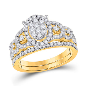 14kt Yellow Gold Round Diamond Bridal Wedding Ring Band Set 7/8 Cttw
