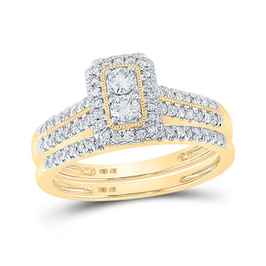 10kt Yellow Gold Round Diamond 2-Stone Bridal Wedding Ring Band Set 1/2 Cttw