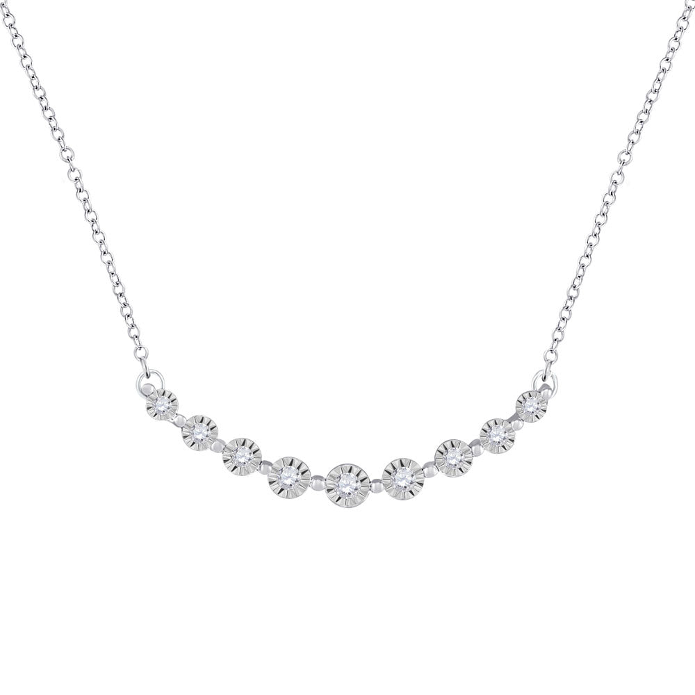 10kt White Gold Womens Round Diamond Fashion Necklace 1/5 Cttw