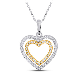 10kt Two-tone Gold Womens Round Diamond Double Heart Pendant 1/4 Cttw