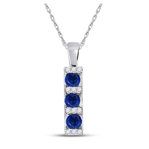 10kt White Gold Womens Round Lab-Created Blue Sapphire Fashion Pendant 1/2 Cttw