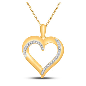 10kt Yellow Gold Womens Round Diamond Heart Pendant 1/10 Cttw