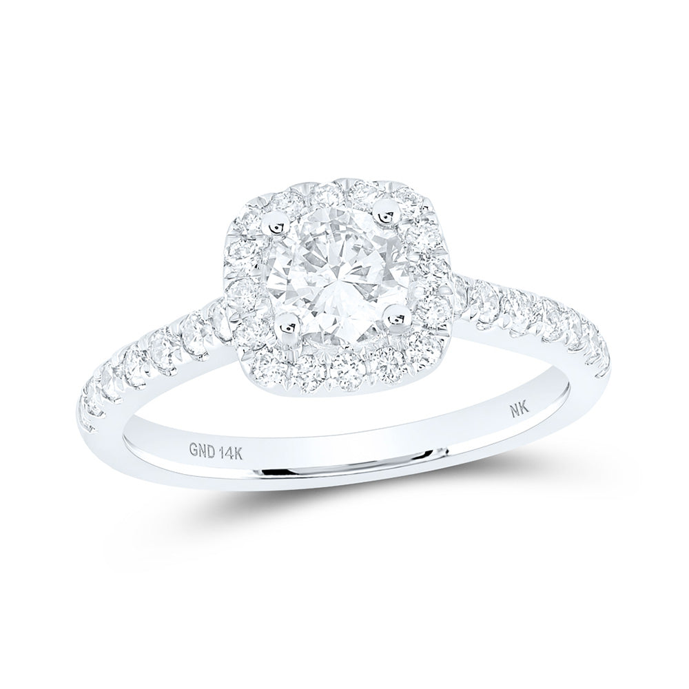 14kt White Gold Round Diamond Halo Bridal Wedding Engagement Ring 1-1/3 Cttw