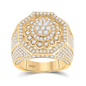 14kt Yellow Gold Mens Round Diamond Octagon Statement Cluster Ring 3-1/2 Cttw
