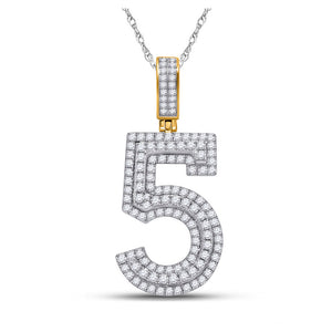 10kt Yellow Gold Mens Round Diamond Number 5 Charm Pendant 1-5/8 Cttw