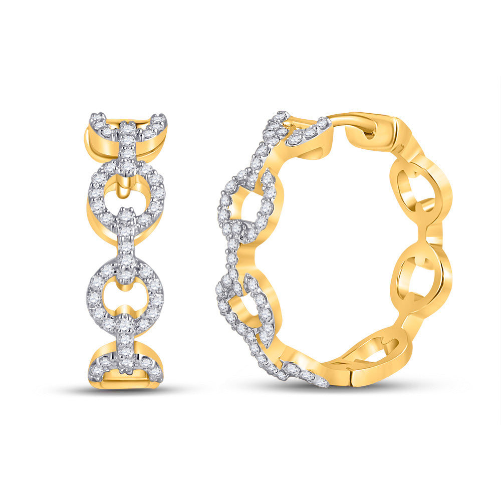 10kt Yellow Gold Womens Round Diamond Cable Link Hoop Earrings 1/3 Cttw