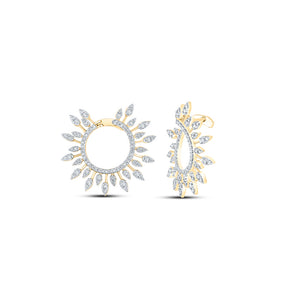 14kt Yellow Gold Womens Round Diamond Sunburst Hoop Earrings 1 Cttw
