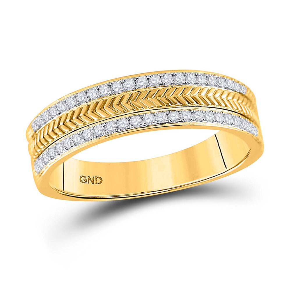 14kt Yellow Gold Mens Round Diamond Wedding Wheat Texture Band Ring 1/3 Cttw