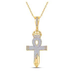10kt Yellow Gold Mens Round Diamond Ankh Nail Cross Charm Pendant 1/2 Cttw
