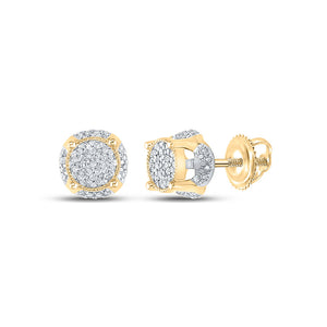 10kt Yellow Gold Mens Round Diamond Cluster Earrings 1/5 Cttw