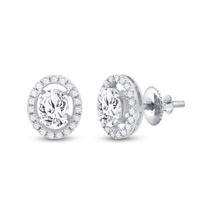 14kt White Gold Womens Oval Diamond Solitaire Stud Earrings 1-1/4 Cttw