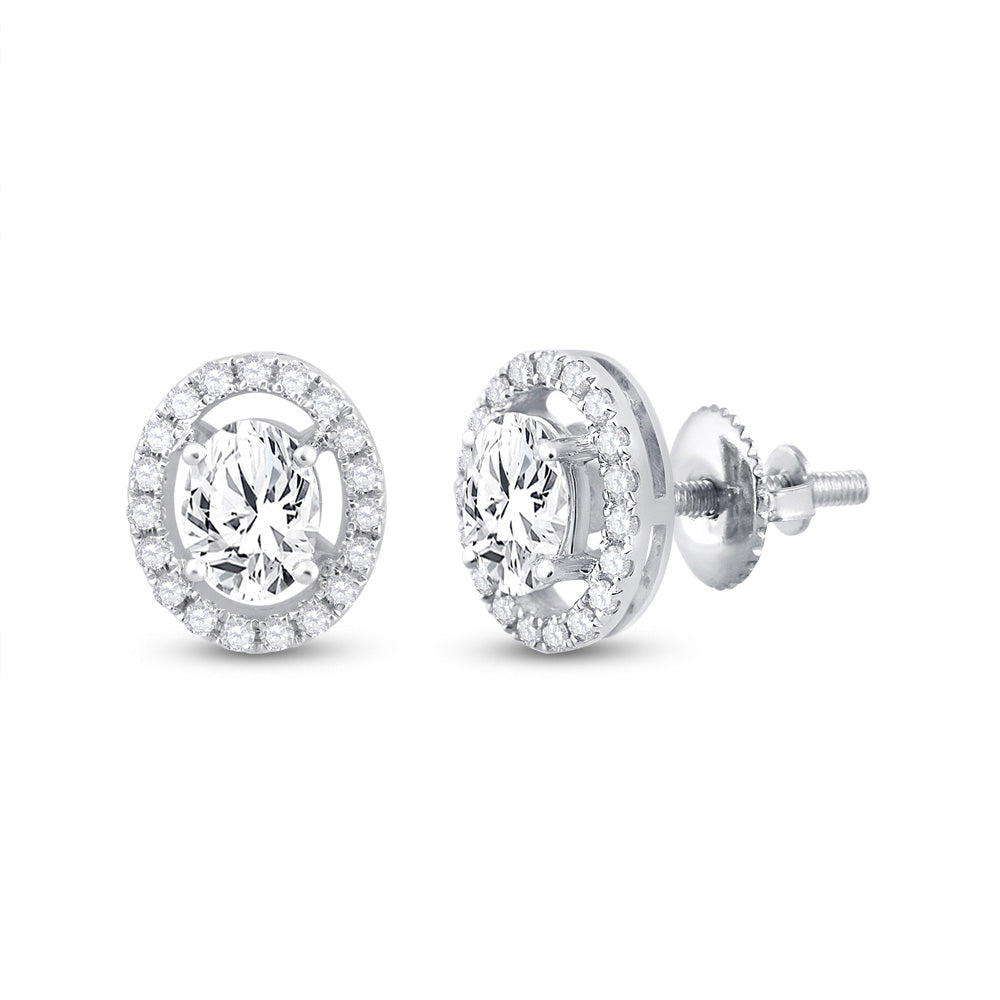 14kt White Gold Womens Oval Diamond Solitaire Stud Earrings 1-1/4 Cttw