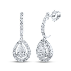 14kt White Gold Womens Pear Diamond Tear Dangle Earrings 1 Cttw