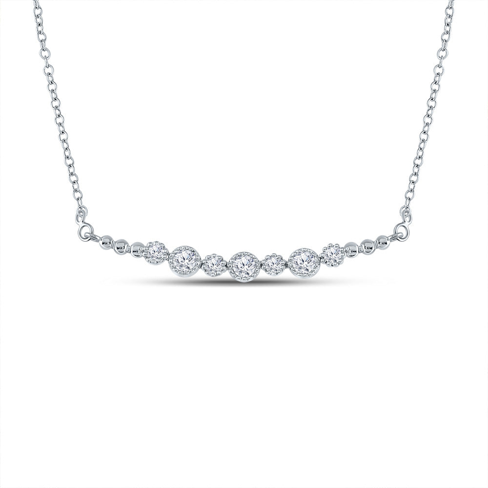 14kt White Gold Womens Round Diamond Bar Necklace 1/3 Cttw