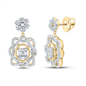 14kt Yellow Gold Womens Baguette Diamond Dangle Earrings 1 Cttw